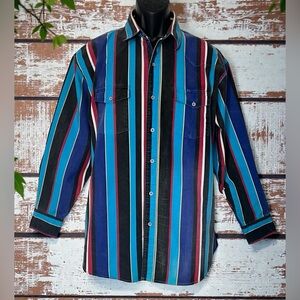 Vtg Wrangler Brushpopper Shirt XL Stripe Western Frontier Series Cowboy Rodeo